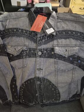 GUNZINII DENIM & CO. Studded Button Jacket Black Gray Colorblock Men’s 2XL